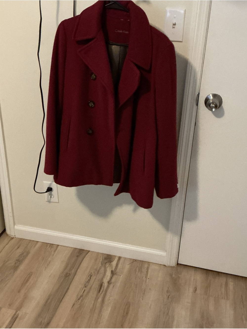 Calvin Klein Women's Deep Wine Double-Breasted Peacoat
